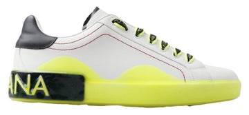Dolce & Gabbana White Yellow Portofino Leather Sneakers Shoes - Whispers Of Wisdom Clothing