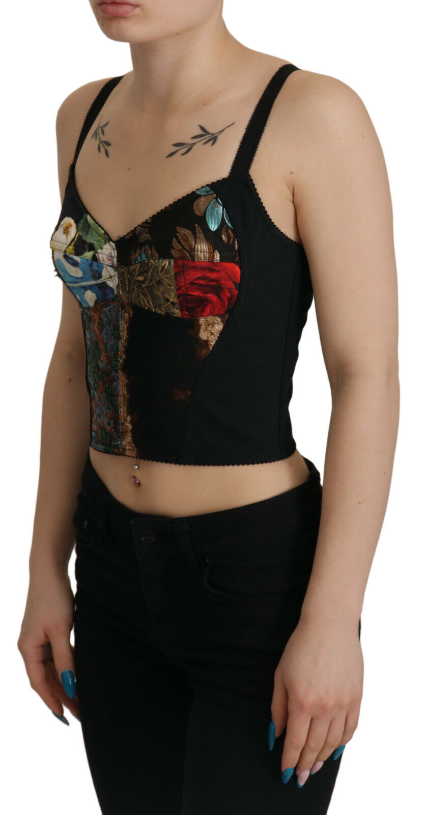 Dolce & Gabbana Black Patchwork Sicily Blouse Corset Cropped Top - Whispers Of Wisdom Clothing