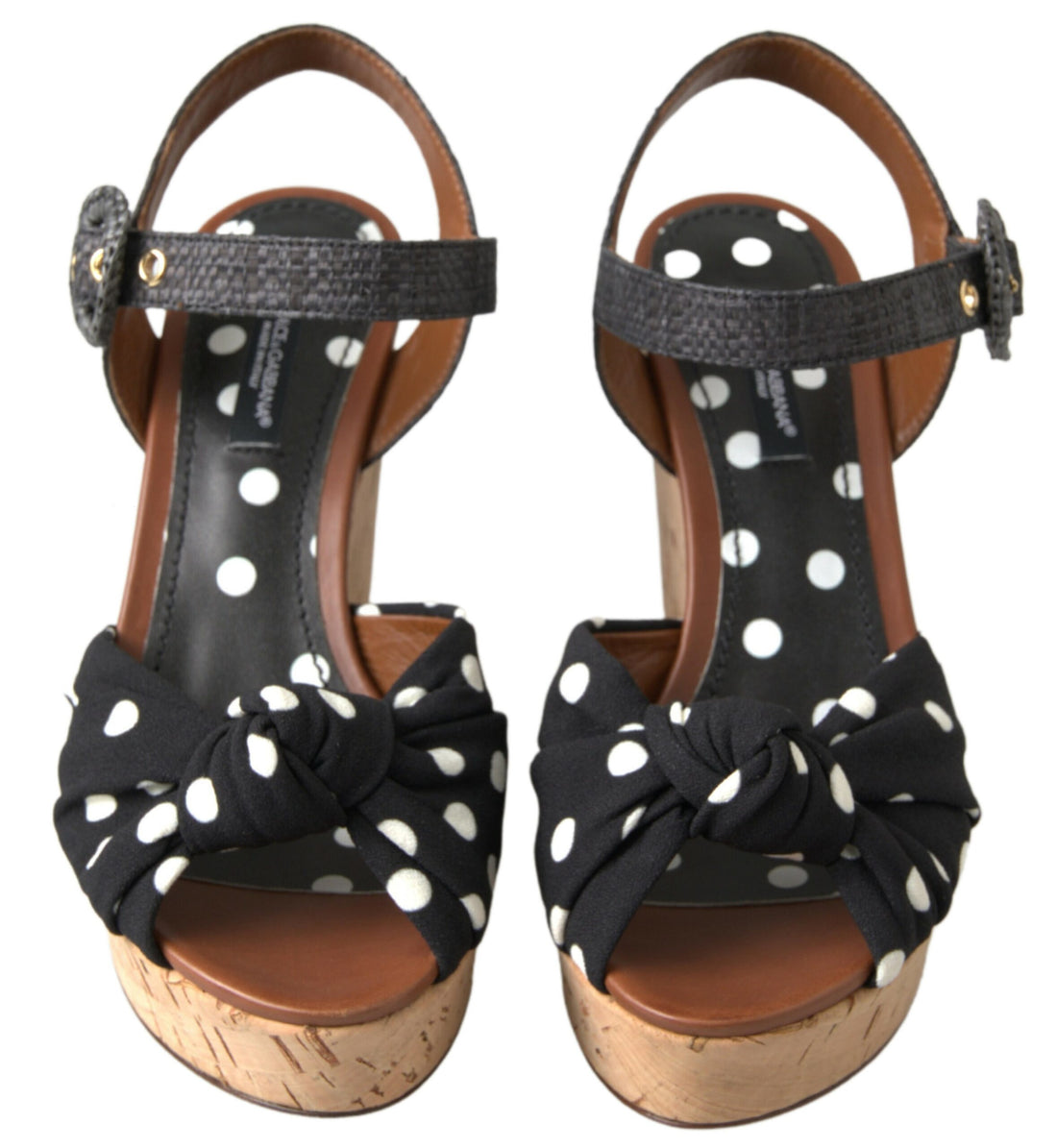 Dolce & Gabbana Black  Wedges Polka Dotted Ankle Strap Shoes Sandals - Whispers Of Wisdom Clothing