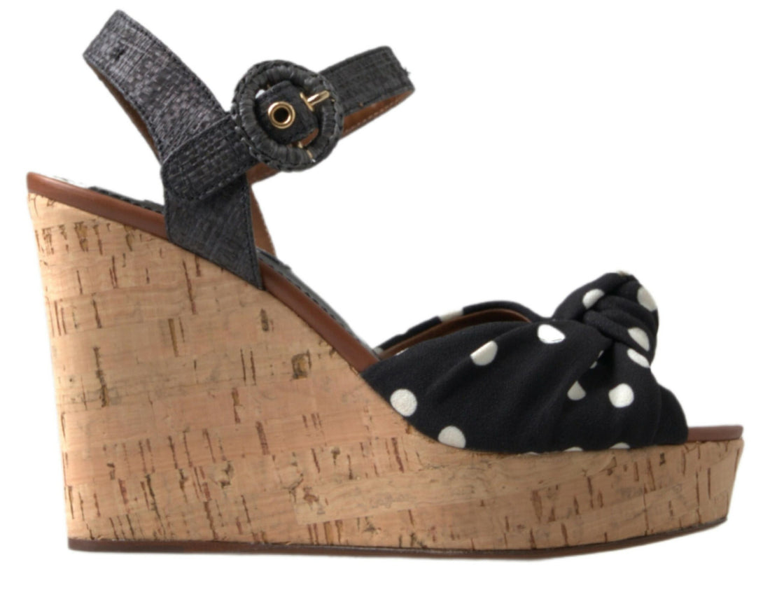 Dolce & Gabbana Black  Wedges Polka Dotted Ankle Strap Shoes Sandals - Whispers Of Wisdom Clothing