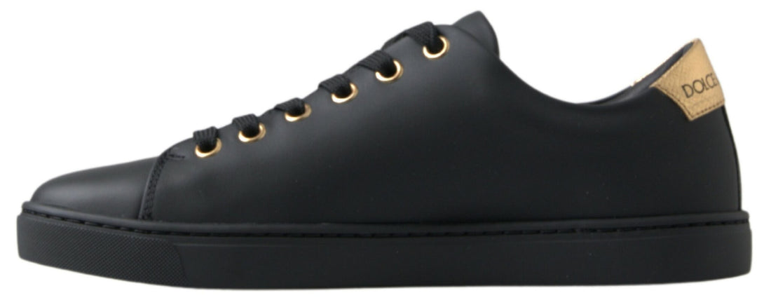 Dolce & Gabbana Black Gold Leather Classic Sneakers Shoes - Whispers Of Wisdom Clothing