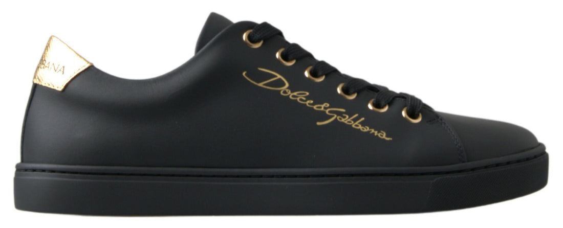 Dolce & Gabbana Black Gold Leather Classic Sneakers Shoes - Whispers Of Wisdom Clothing