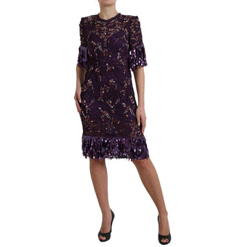Dolce & Gabbana Purple floral lace crystal embedded dress - Whispers Of Wisdom Clothing