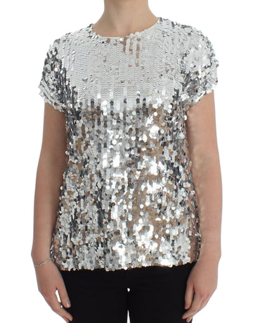 Dolce & Gabbana Silver Sequined Crewneck Blouse T-shirt Top - Whispers Of Wisdom Clothing