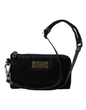 Dolce & Gabbana Black Nylon Logo Plaque Keyring Pouch Clutch Bag