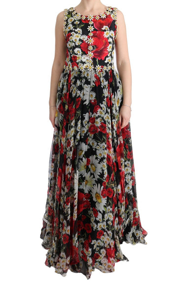 Dolce & Gabbana Multicolor Silk Floral Crystal Long Maxi Dress - Whispers Of Wisdom Clothing