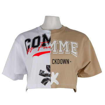 تي شيرت Comme Des Fuckdown Beige Couture بشعار مطبوع بلونين