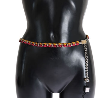 Dolce & Gabbana Red Yellow Leather Crystal Belt - Whispers Of Wisdom Clothing