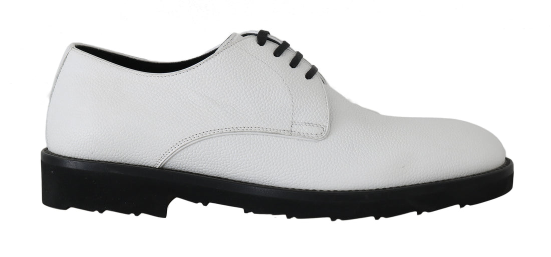 Dolce & Gabbana White Leather Derby Dress Formal Shoes - Whispers Of Wisdom Clothing