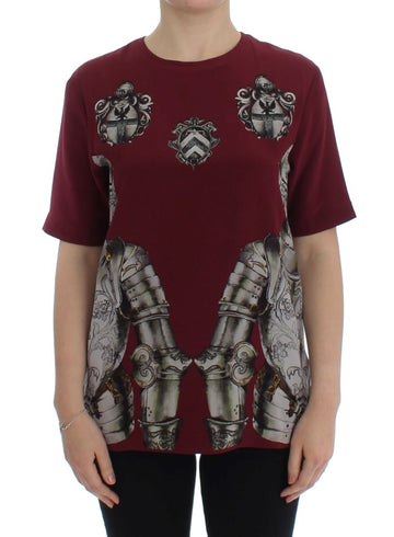 Dolce & Gabbana Red Knight Print Silk Blouse T-shirt - Whispers Of Wisdom Clothing