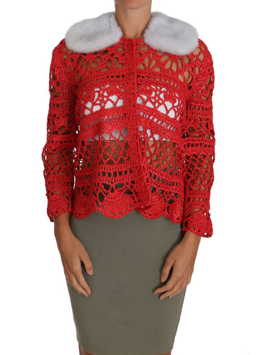 Dolce & Gabbana Red Cardigan Crochet Knit Raffia Sweater - Whispers Of Wisdom Clothing