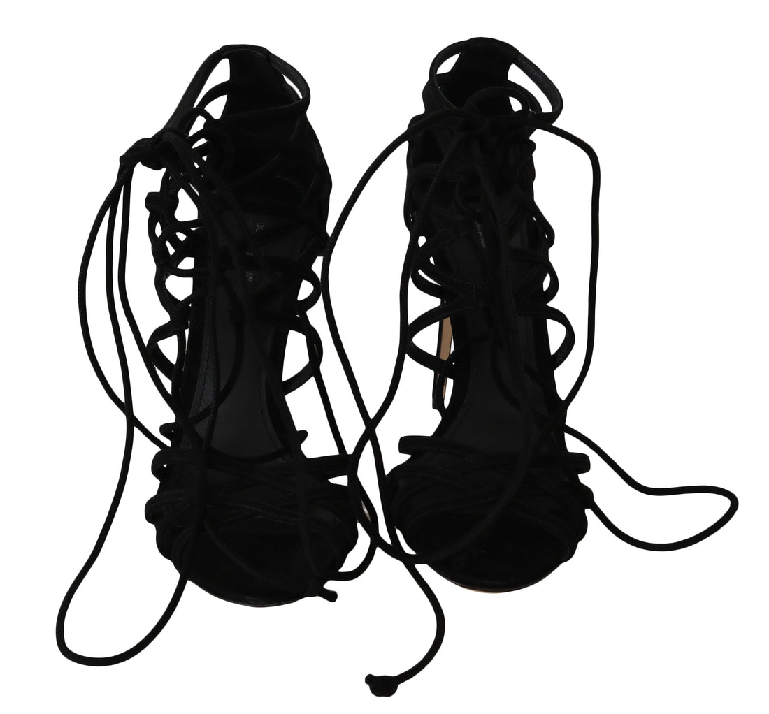 Dolce & Gabbana Black Suede Strap Stilettos Sandals - Whispers Of Wisdom Clothing
