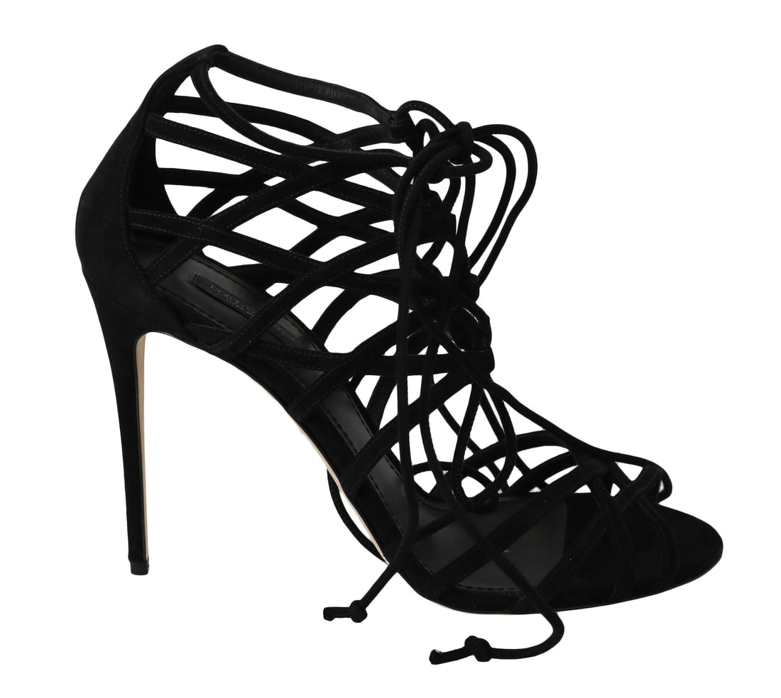 Dolce & Gabbana Black Suede Strap Stilettos Sandals - Whispers Of Wisdom Clothing