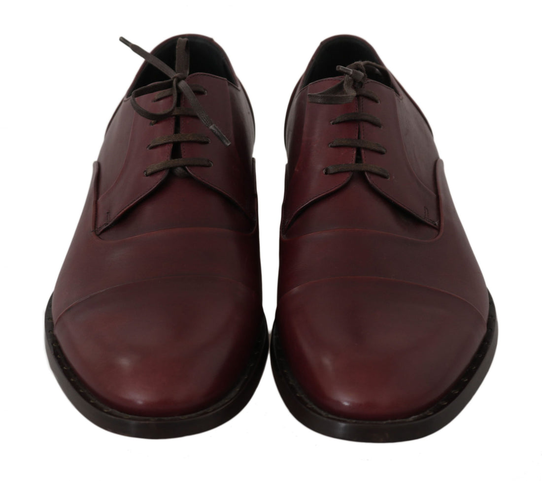 Dolce & Gabbana Red Bordeaux Leather Derby Formal Shoes - Whispers Of Wisdom Clothing