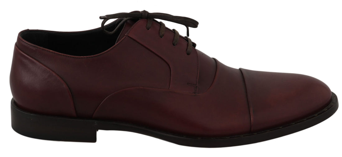 Dolce & Gabbana Red Bordeaux Leather Derby Formal Shoes - Whispers Of Wisdom Clothing