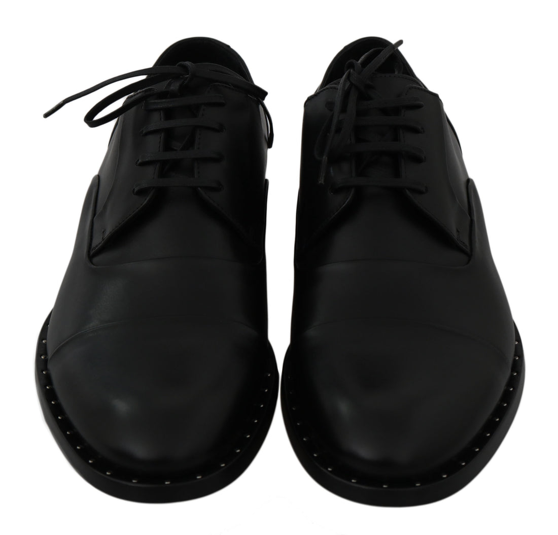Dolce & Gabbana Black Leather Derby Formal Shoes - Whispers Of Wisdom Clothing