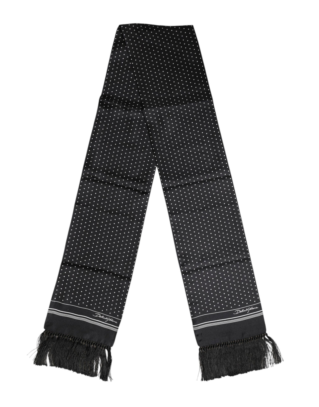 Dolce & Gabbana Black White Polka Dot Fringes Foulard Scarf