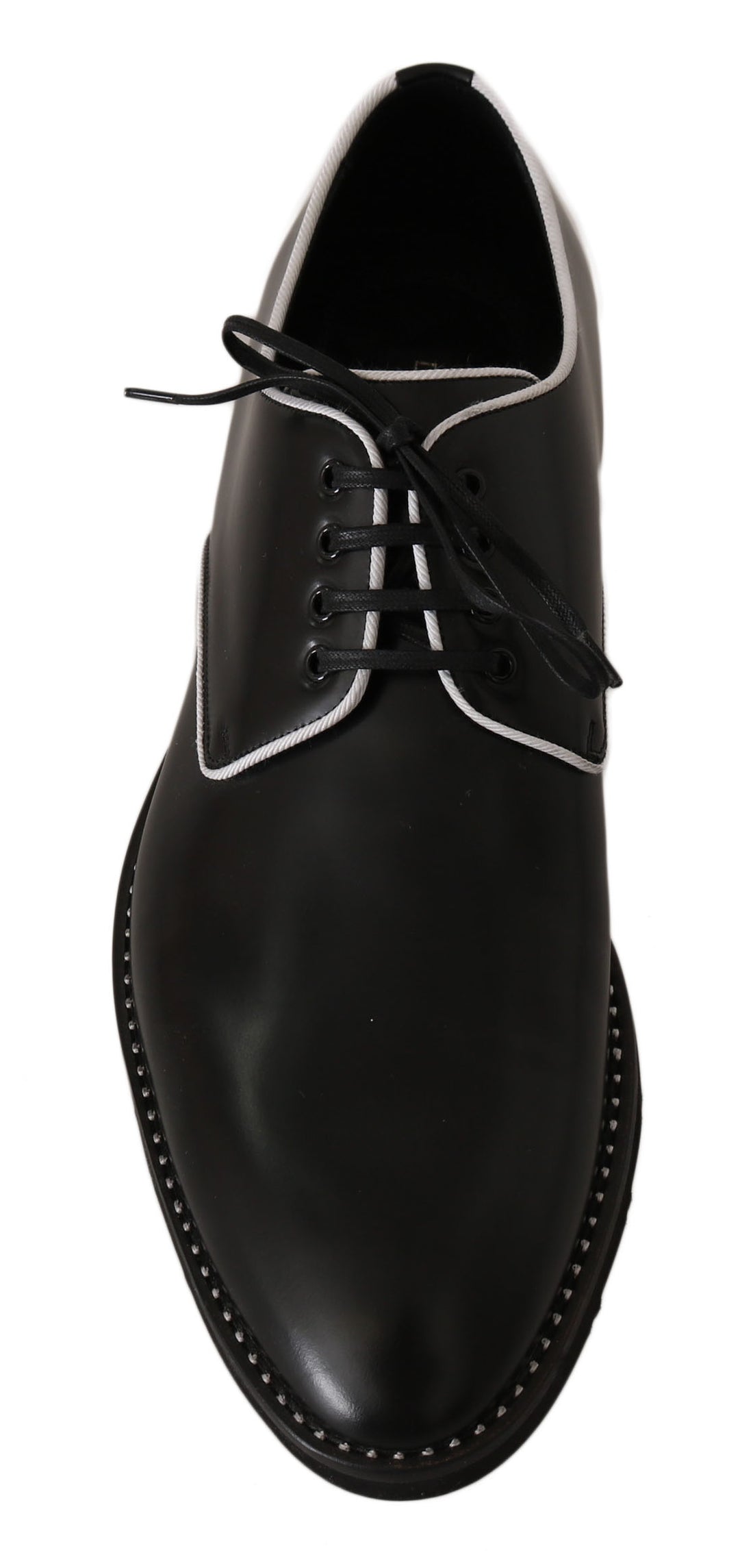 Dolce & Gabbana Black Leather White Line Dress Derby Shoes - Whispers Of Wisdom Clothing