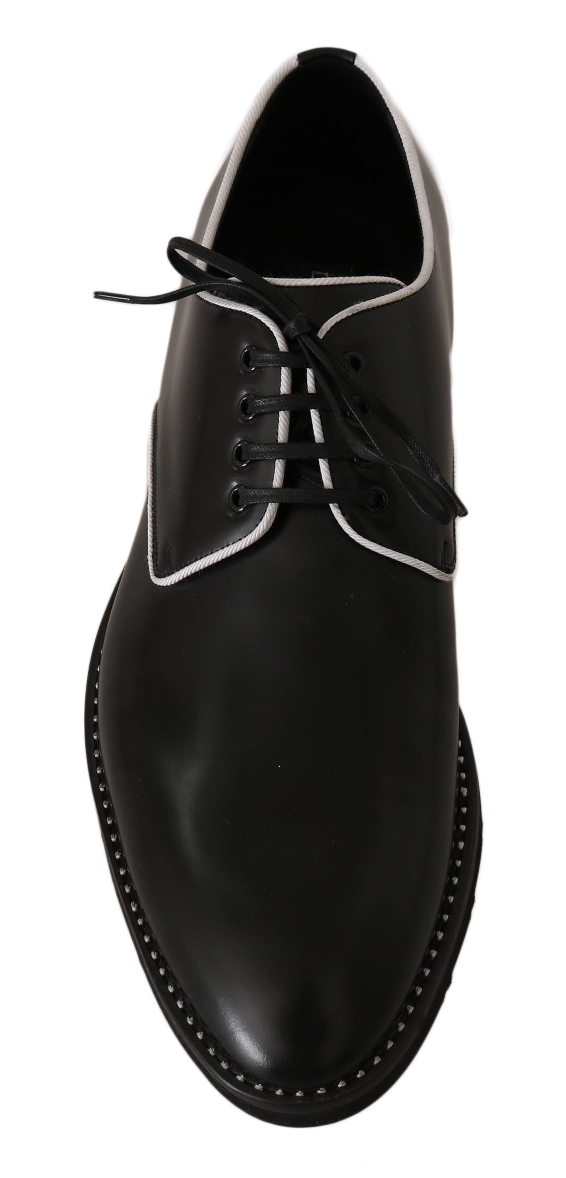 Dolce & Gabbana Black Leather White Line Dress Derby Shoes - Whispers Of Wisdom Clothing