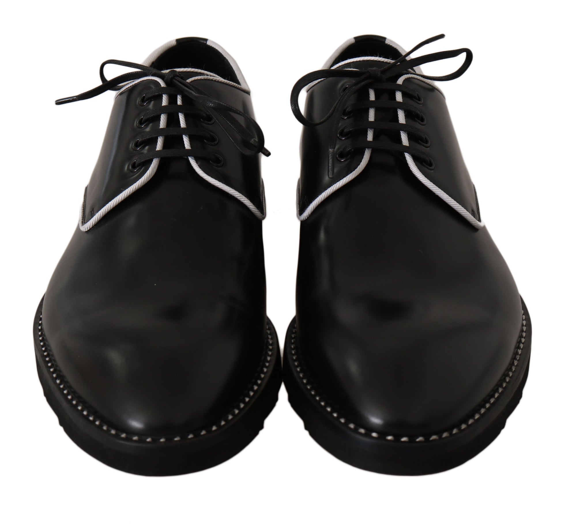 Dolce & Gabbana Black Leather White Line Dress Derby Shoes - Whispers Of Wisdom Clothing