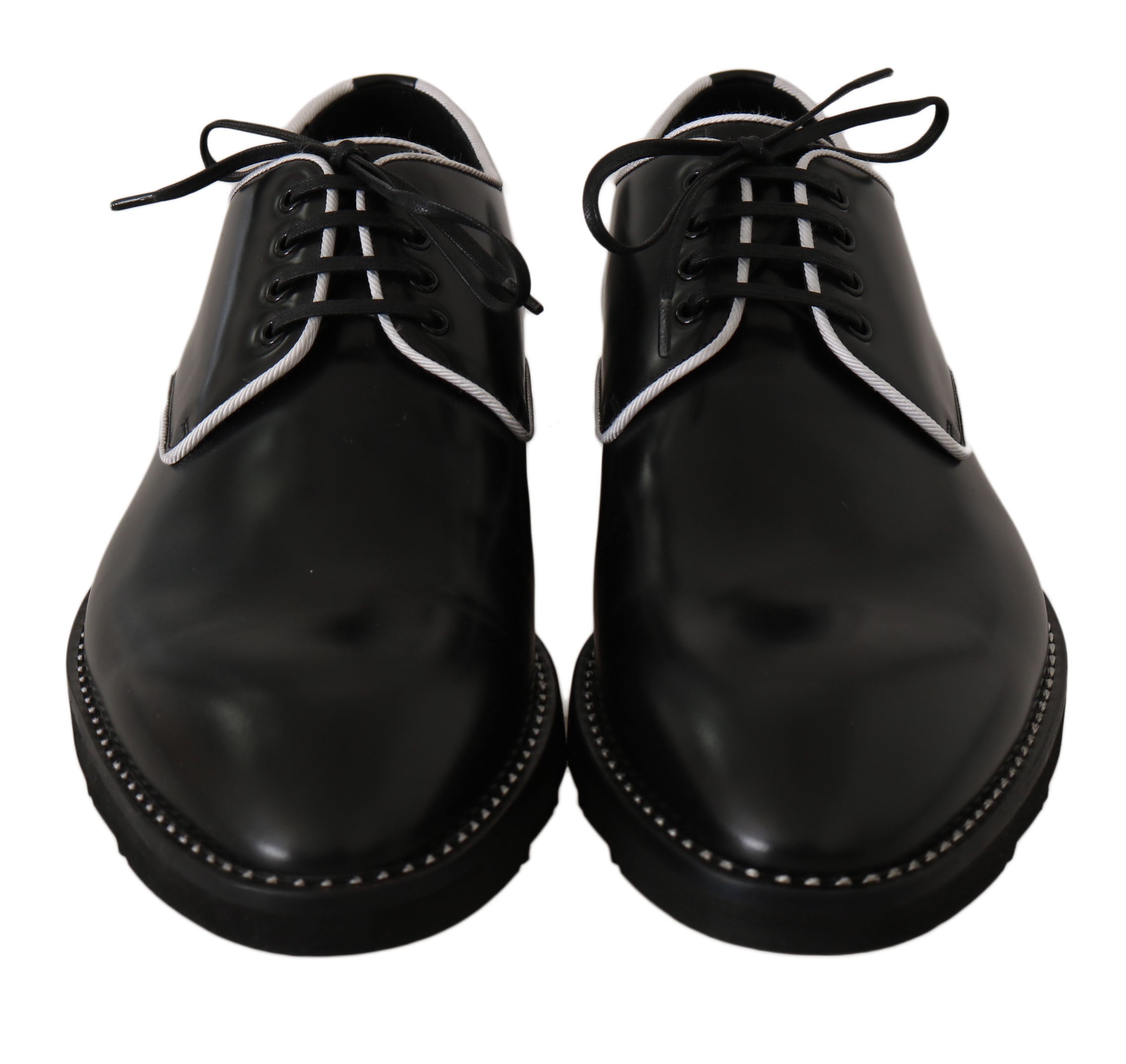 Dolce & Gabbana Black Leather White Line Dress Derby Shoes - Whispers Of Wisdom Clothing