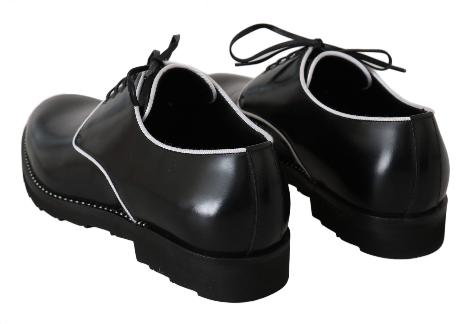 Dolce & Gabbana Black Leather White Line Dress Derby Shoes - Whispers Of Wisdom Clothing