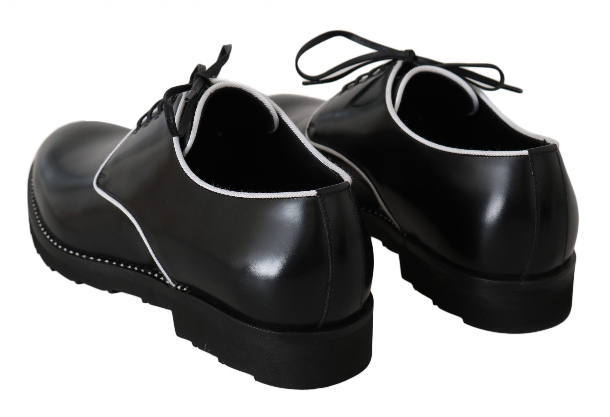 Dolce & Gabbana Black Leather White Line Dress Derby Shoes - Whispers Of Wisdom Clothing