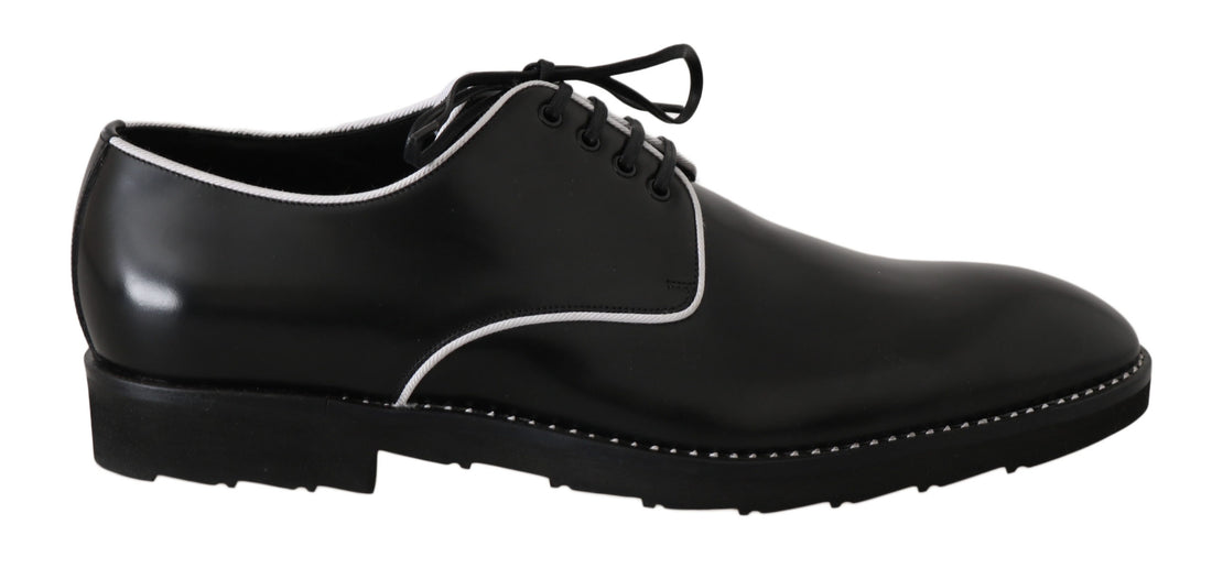 Dolce & Gabbana Black Leather White Line Dress Derby Shoes - Whispers Of Wisdom Clothing