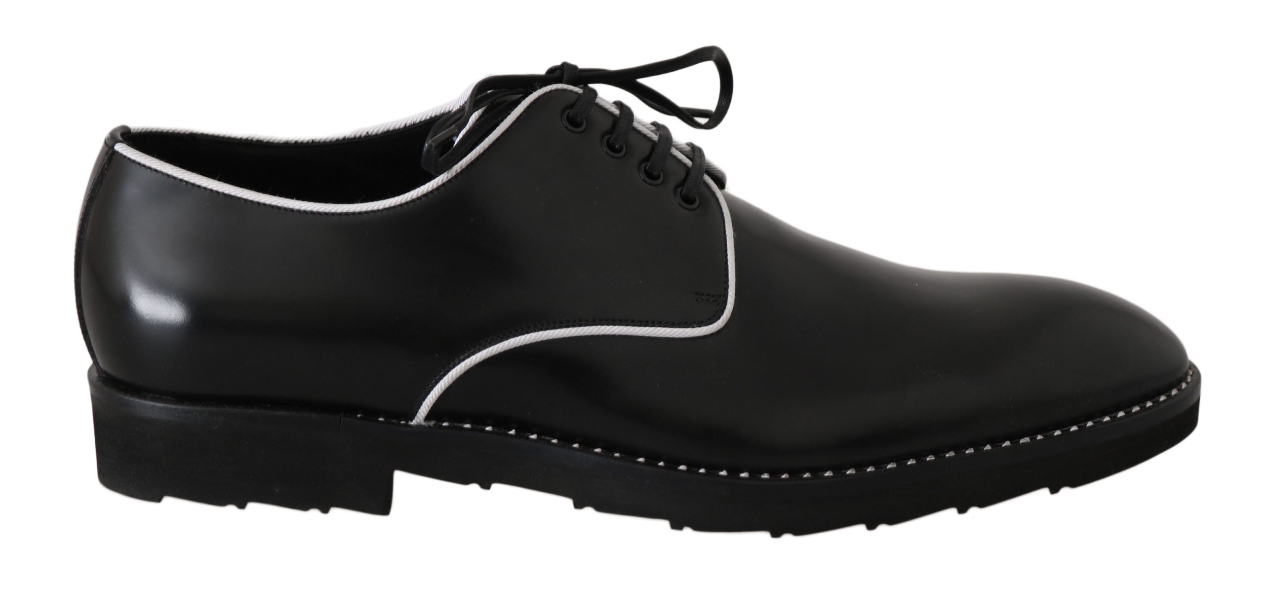 Dolce & Gabbana Black Leather White Line Dress Derby Shoes - Whispers Of Wisdom Clothing