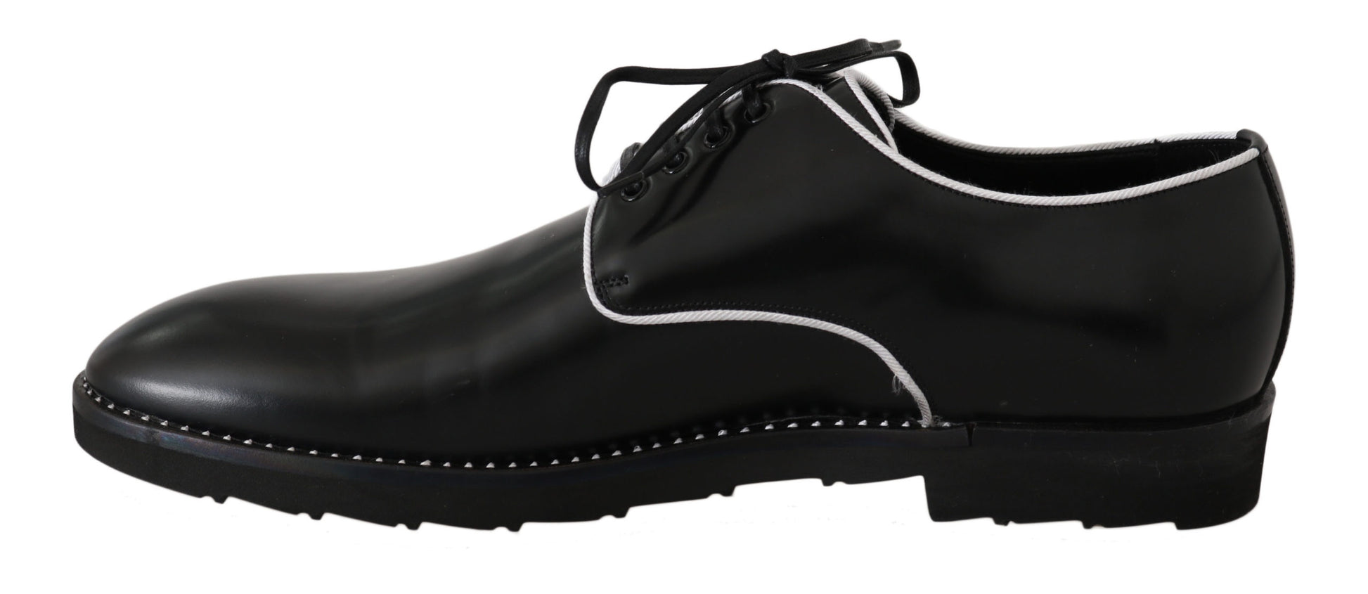 Dolce & Gabbana Black Leather White Line Dress Derby Shoes - Whispers Of Wisdom Clothing