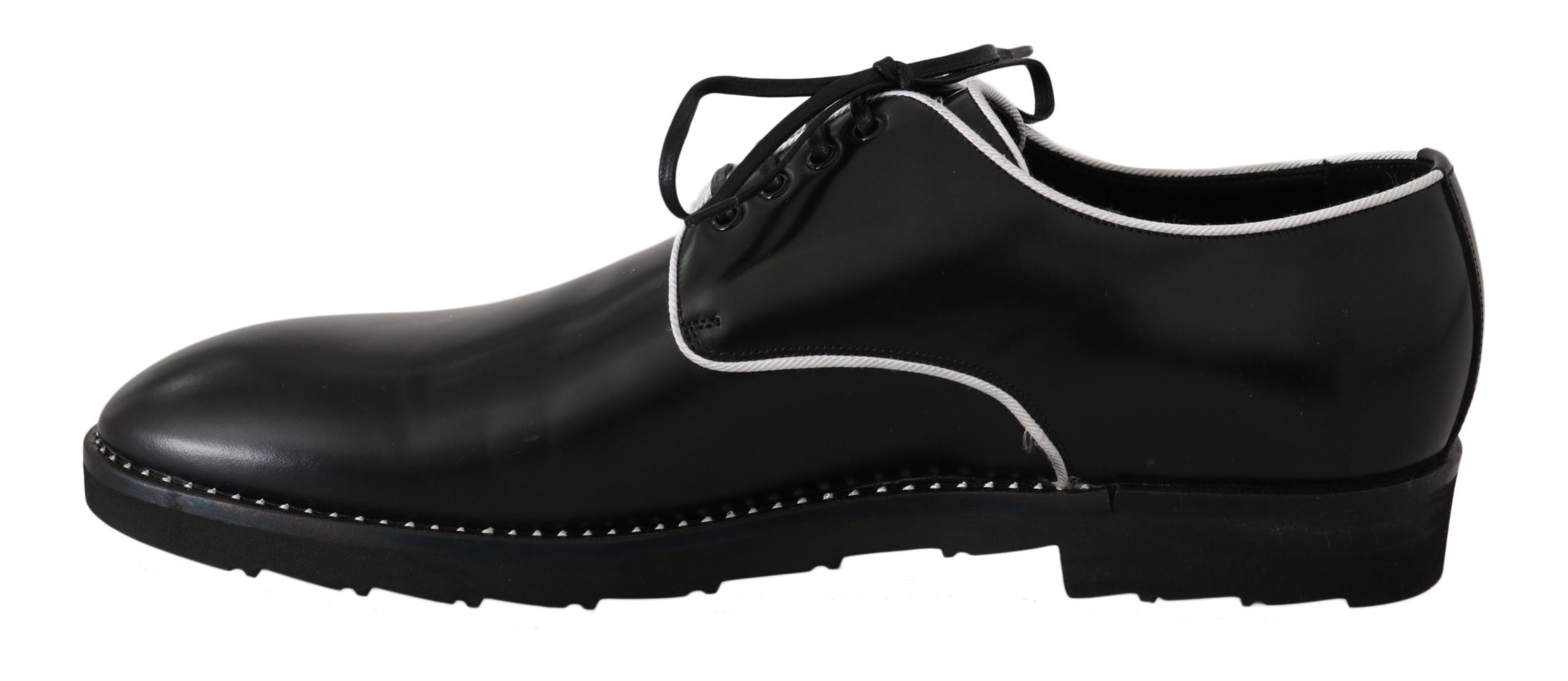 Dolce & Gabbana Black Leather White Line Dress Derby Shoes - Whispers Of Wisdom Clothing