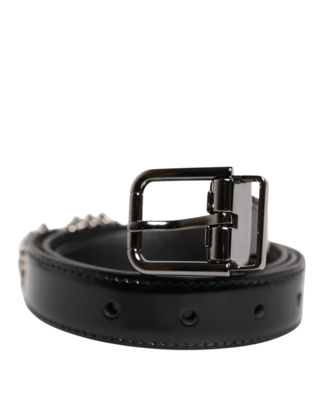 Dolce & Gabbana Black Embellished Metal Logo Buckle Belt