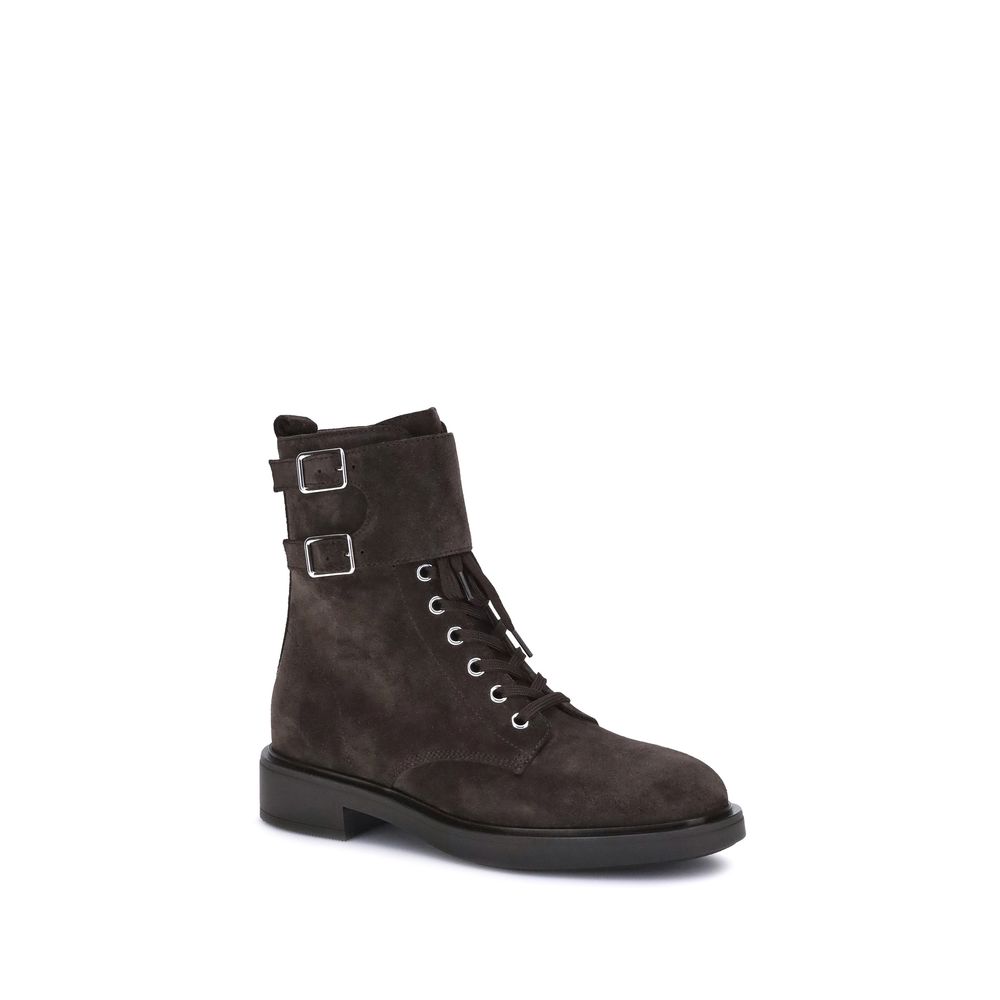 Gianvito Rossi Black Calf Leather Bos Taurus Lace-Up Boots