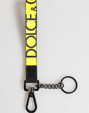 Dolce & Gabbana Yellow Logo Nylon Silver Brass Holder Keychain Keyring