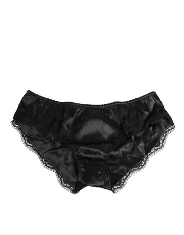 Dolce & Gabbana Black Silk Satin Lace Trim Panty Underwear
