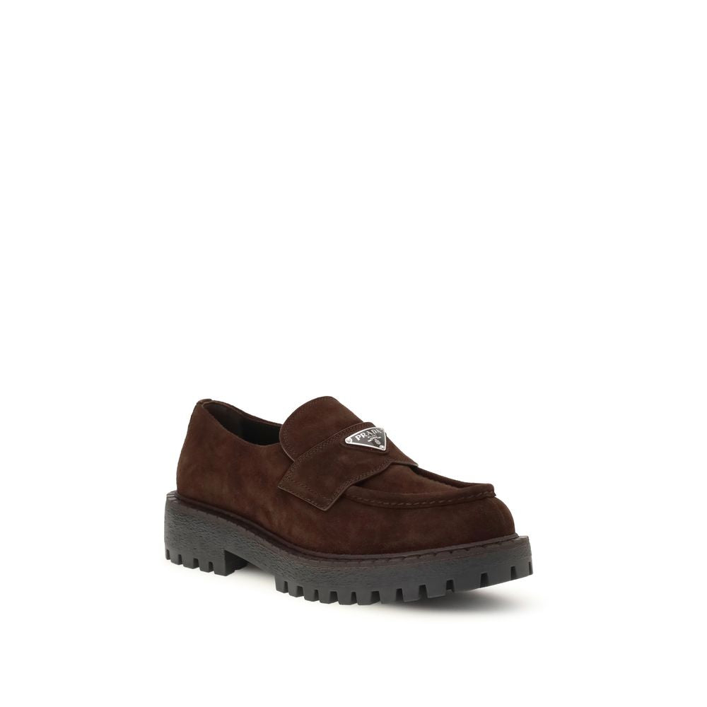 Prada Brown Calf Leather Bos Taurus Slip-On Loafers