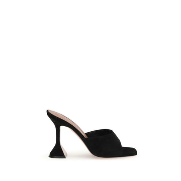 Amina Muaddi Black Calf Leather Bos Taurus Stiletto Heel Sandals