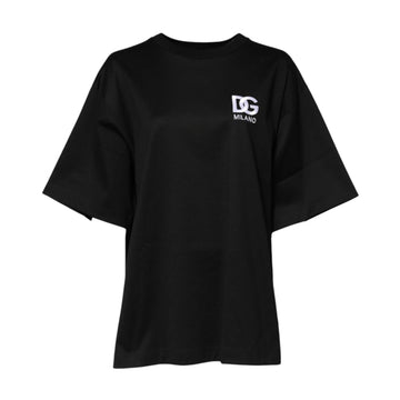Dolce & Gabbana Black Cotton DG Logo Embroidery Top T-shirt