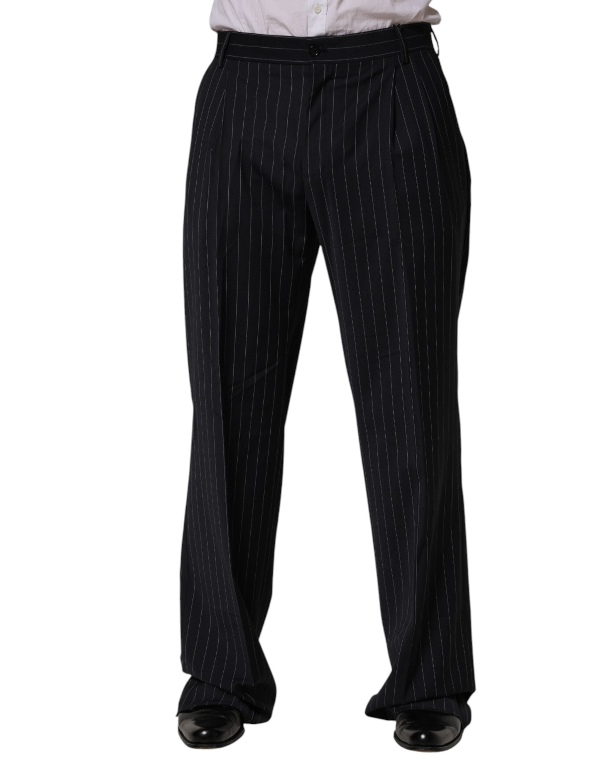 Dolce & Gabbana Black Stripe Straight Men Dress Trouser Pants