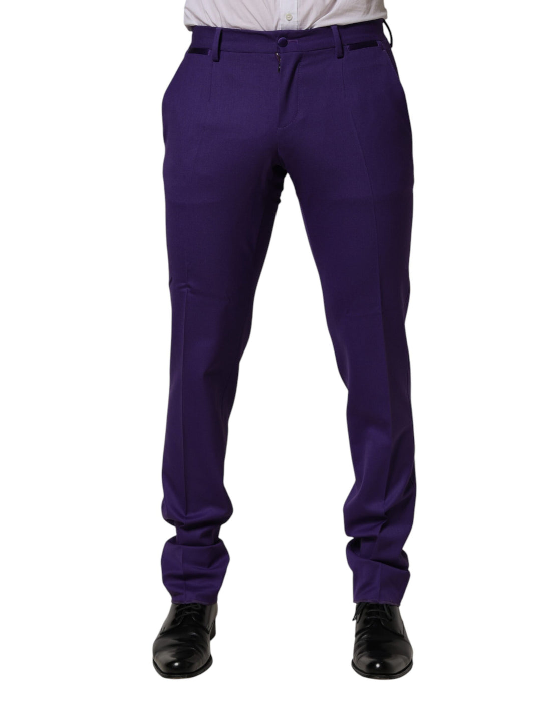 Dolce & Gabbana Purple Wool Skinny Dress Men Trouser Pants