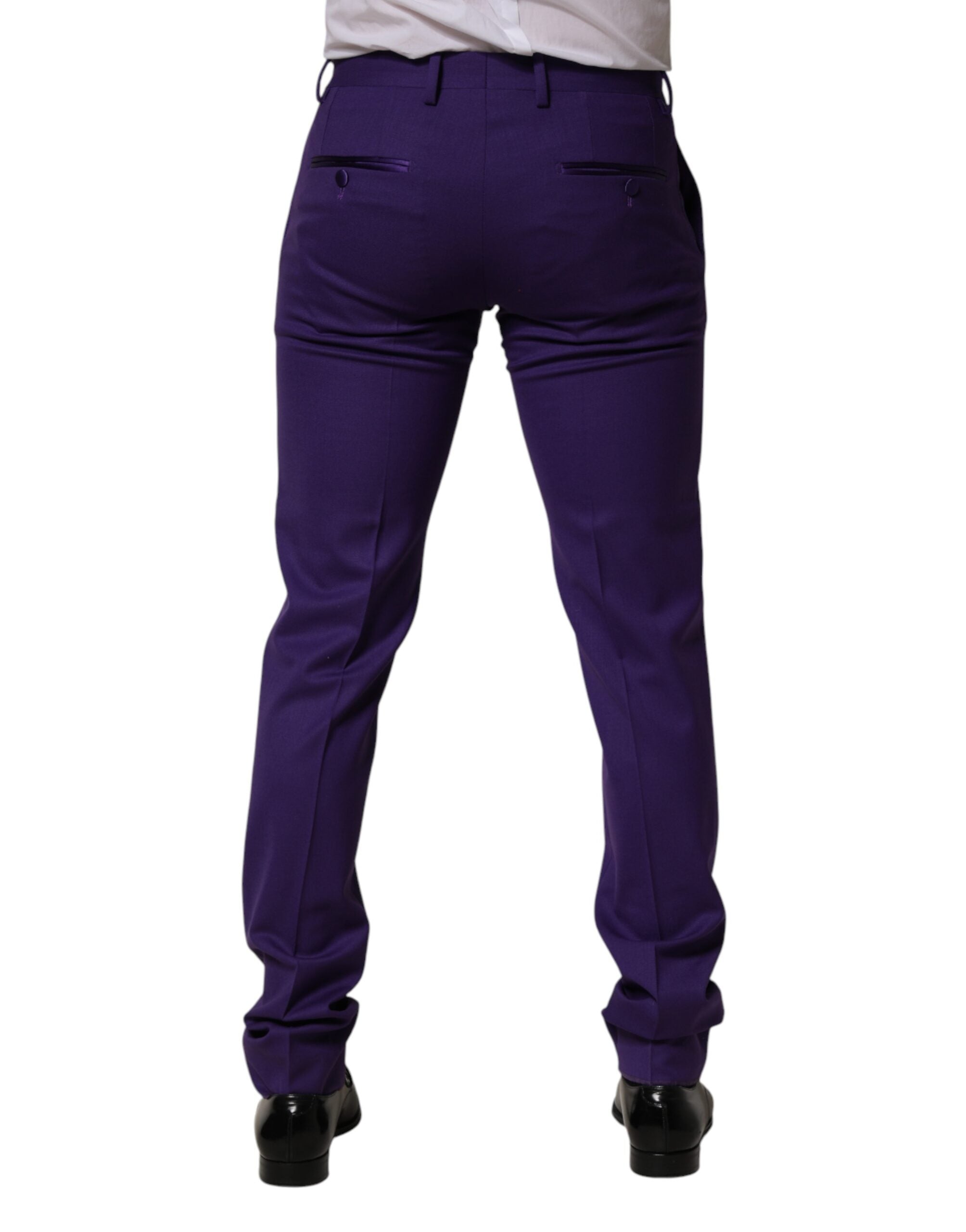 Dolce & Gabbana Purple Wool Skinny Dress Men Trouser Pants