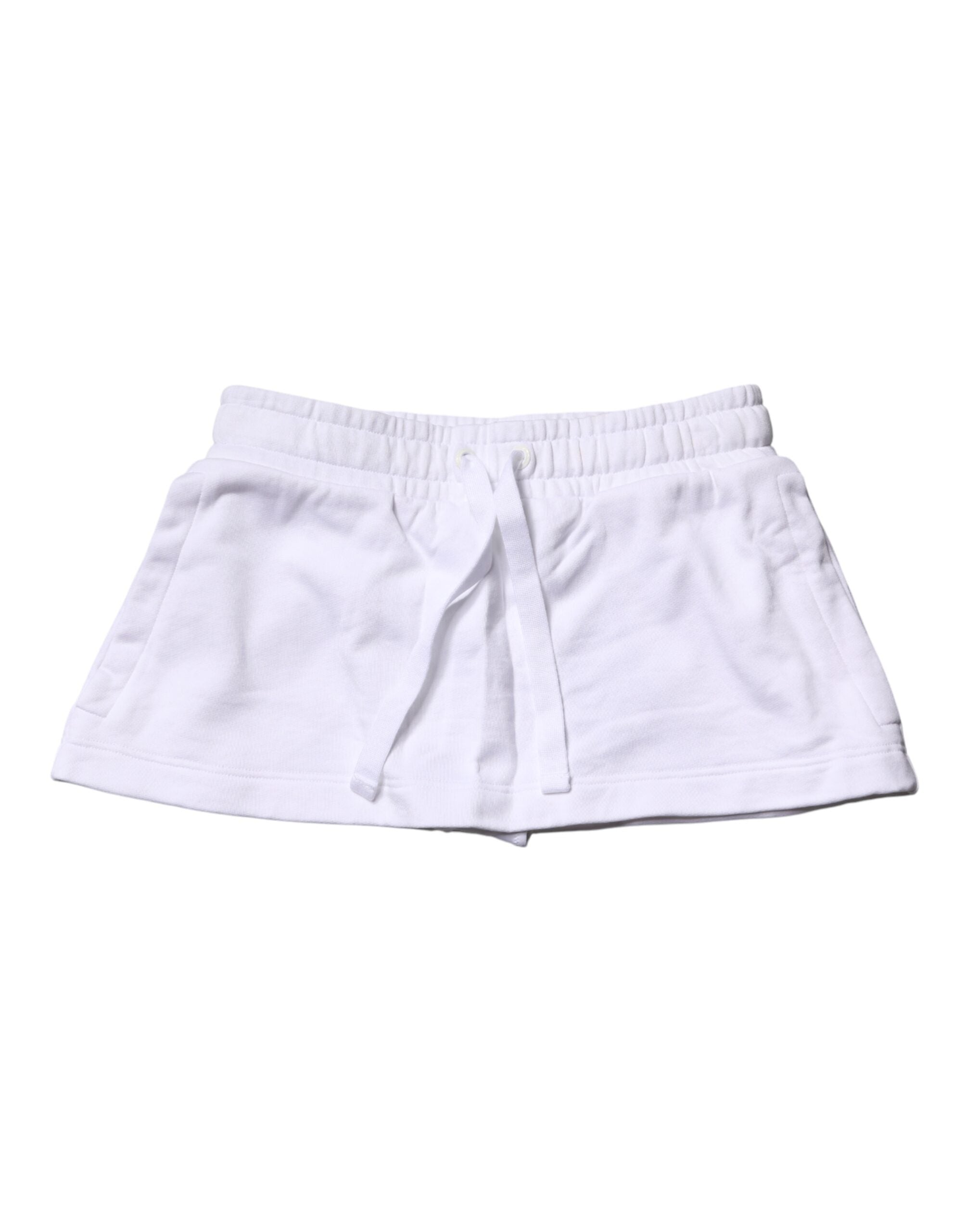 Dolce & Gabbana White Cotton Blend Mid Waist A-line Mini Skirt