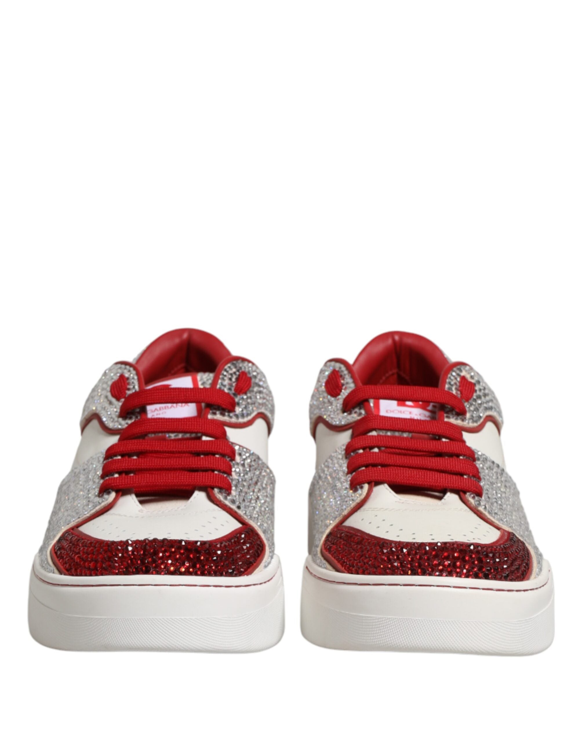 Dolce & Gabbana White Red Rhinestone Embellished Men Sneakers Shoes