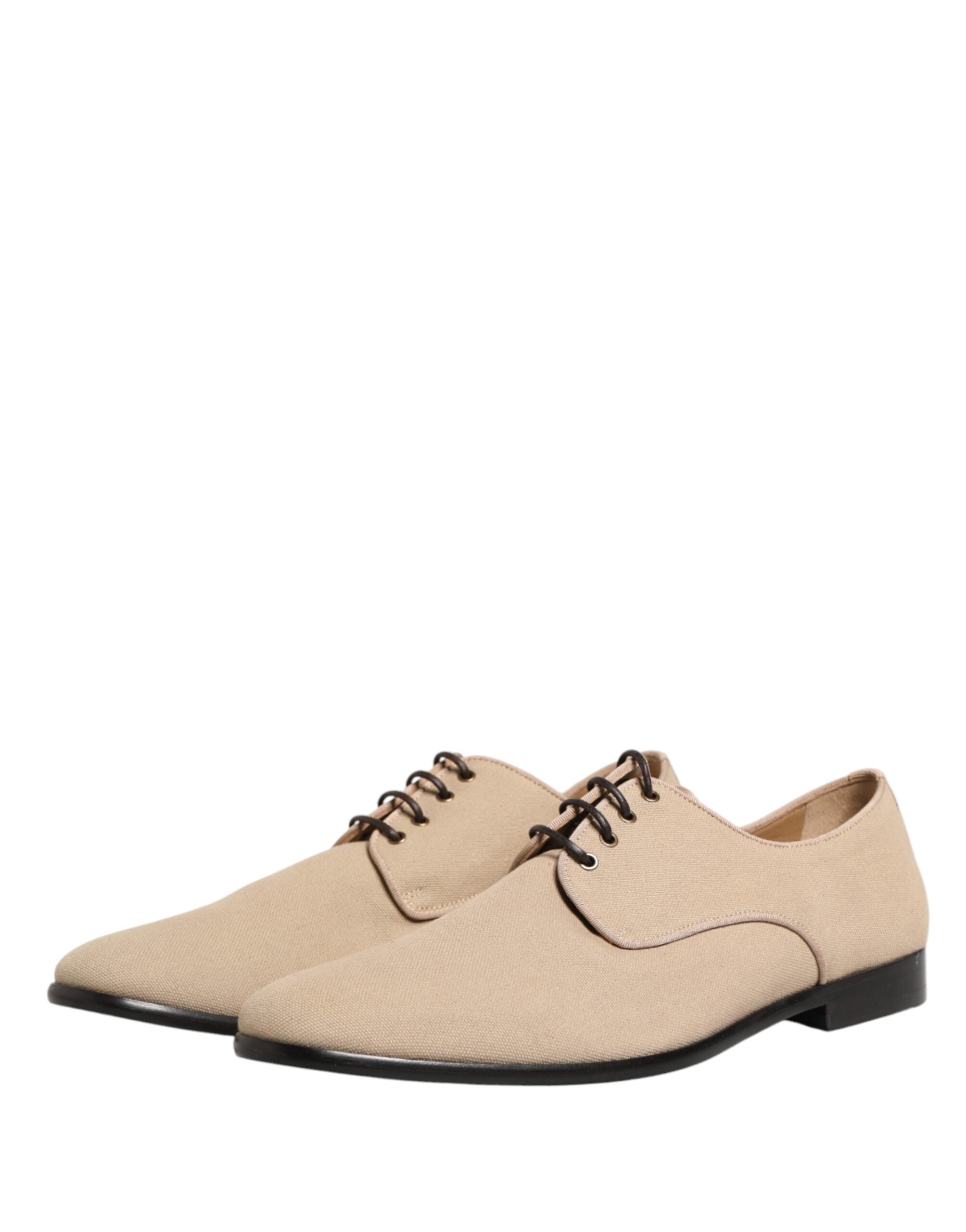 Dolce & Gabbana Beige Canvas Derby Lace Up Dress Men Shoes