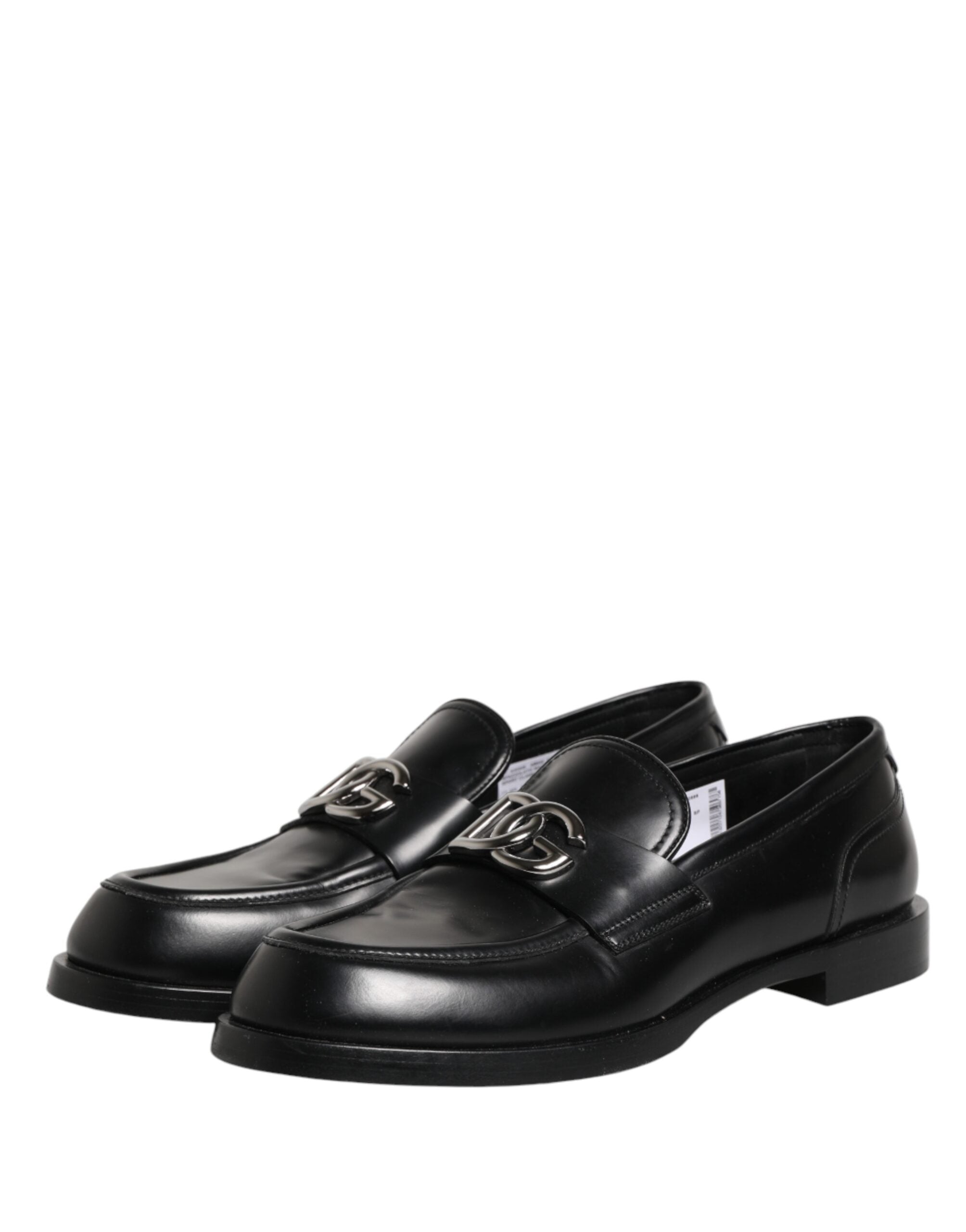 Dolce & Gabbana Black Leather DG Plaque Loafers Dress Shoes