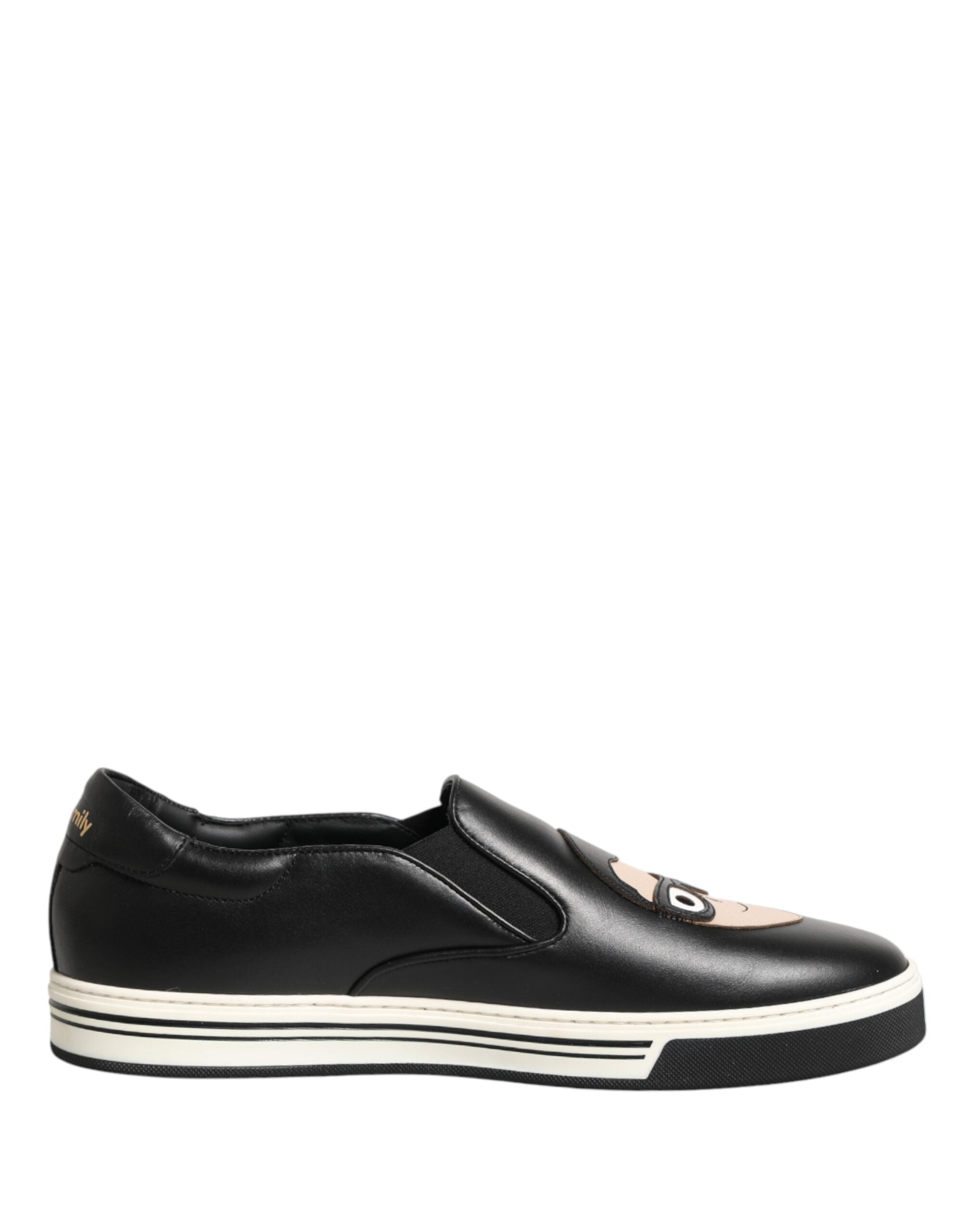 Dolce & Gabbana Black Leather Signature Figures Sneakers Shoes