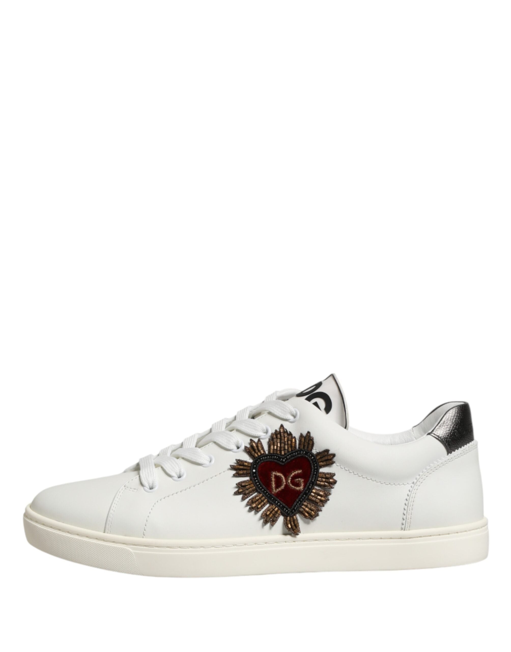 Dolce & Gabbana White Leather Sacred Heart Patch Sneakers Shoes