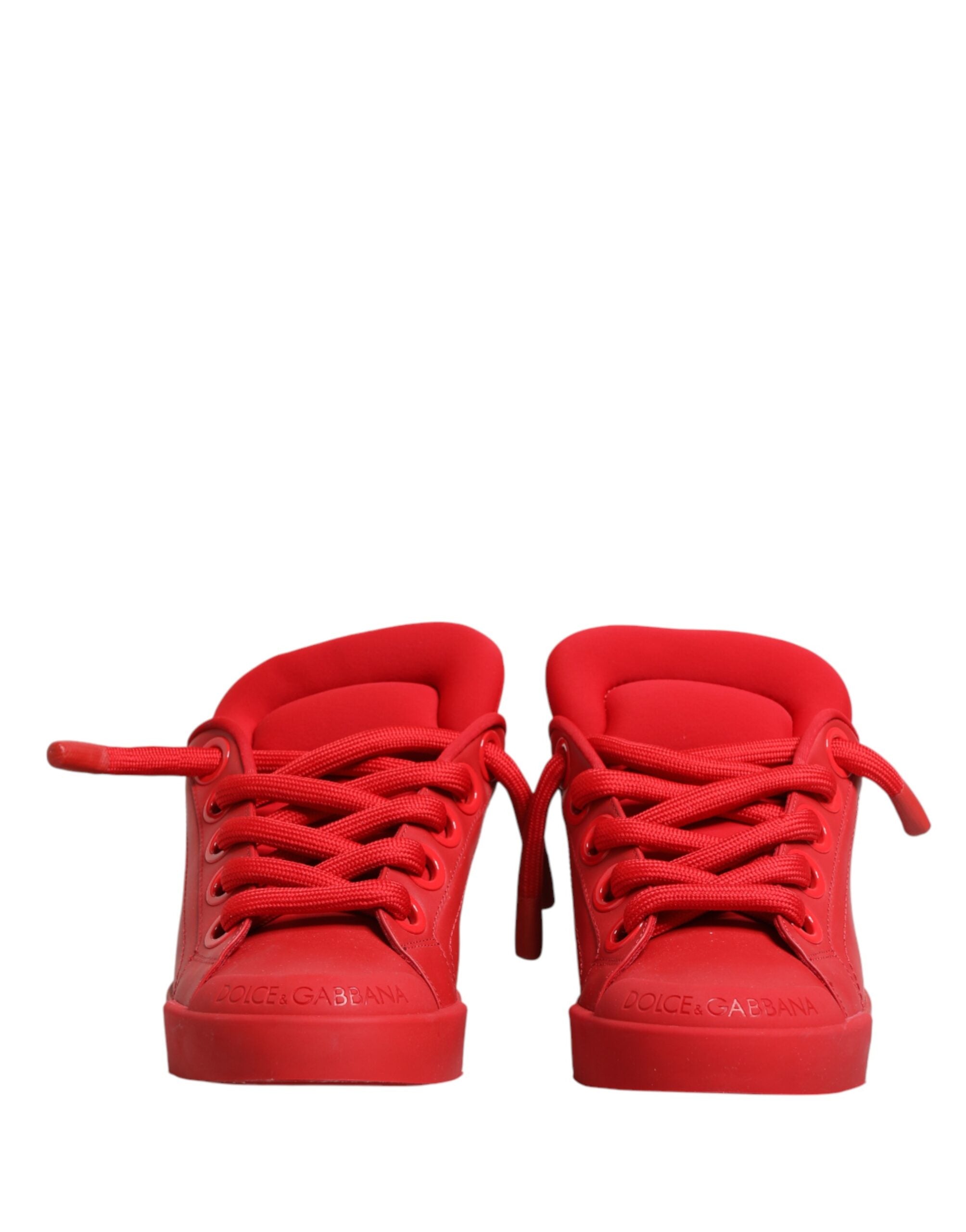 Dolce & Gabbana Red Leather Lace Up Low Top Sneakers Shoes