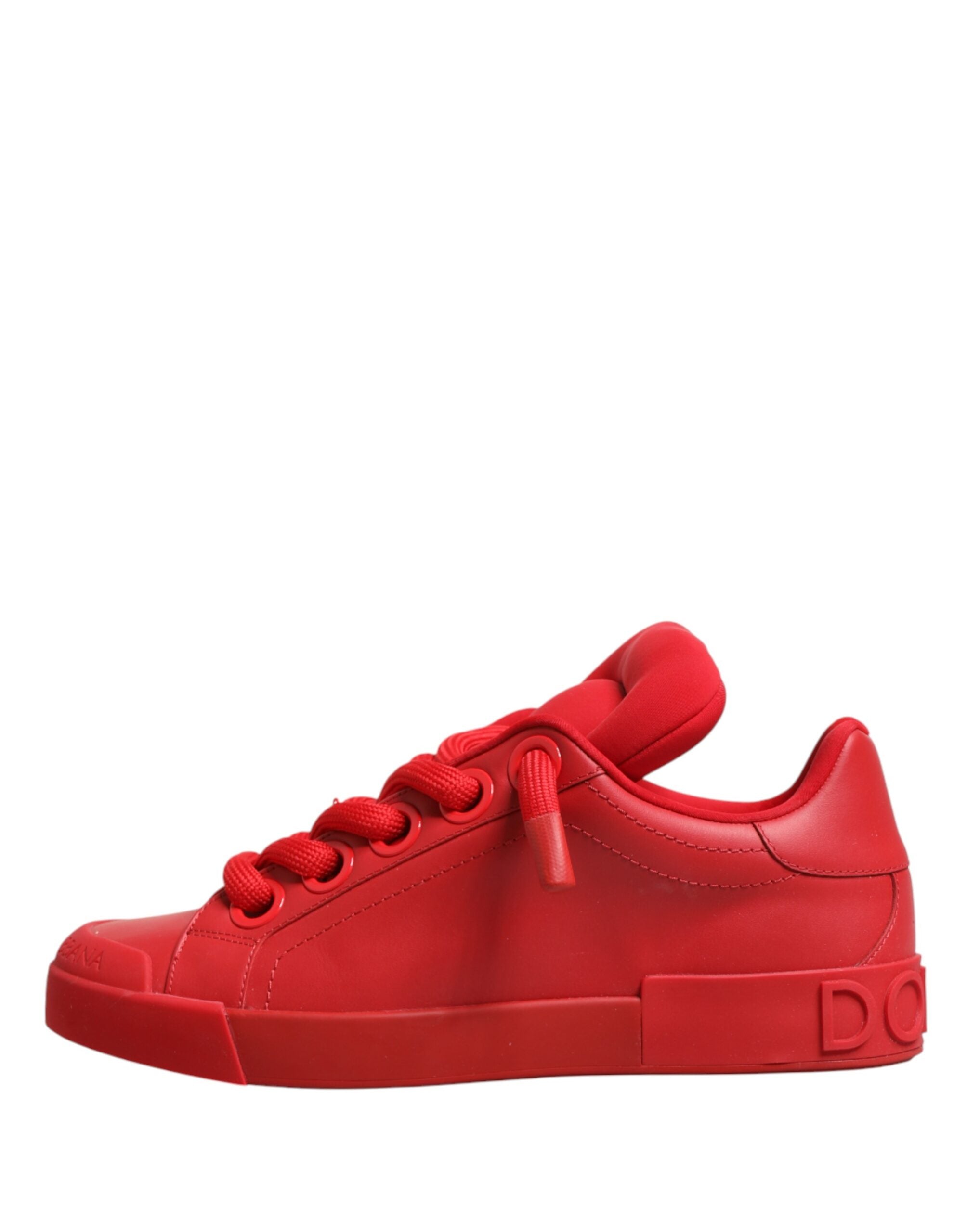 Dolce & Gabbana Red Leather Lace Up Low Top Sneakers Shoes