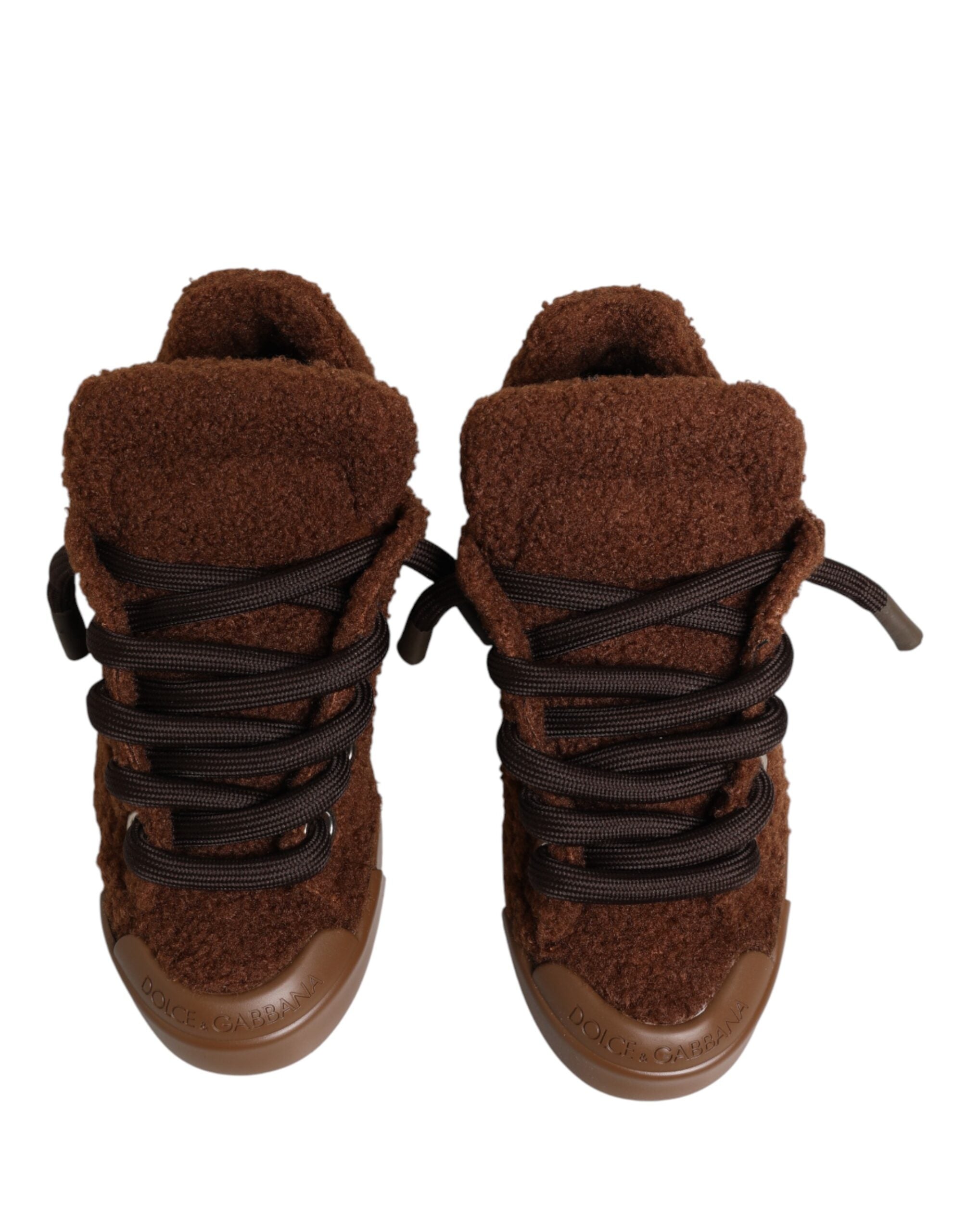 Dolce & Gabbana Brown Faux Shearling Low Top Sneakers Shoes